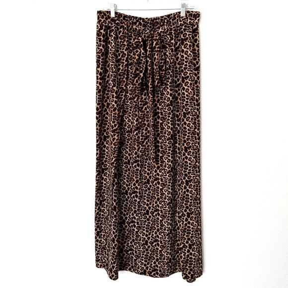 [Lucky & Blessed] Brown Leopard Print Double Side Slit Faux Wrap Maxi Skirt 2X - Picture 2 of 12